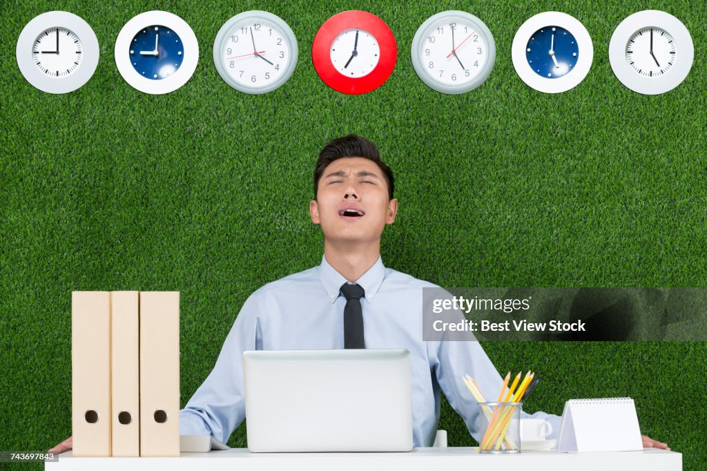 Meadow business man and clock
