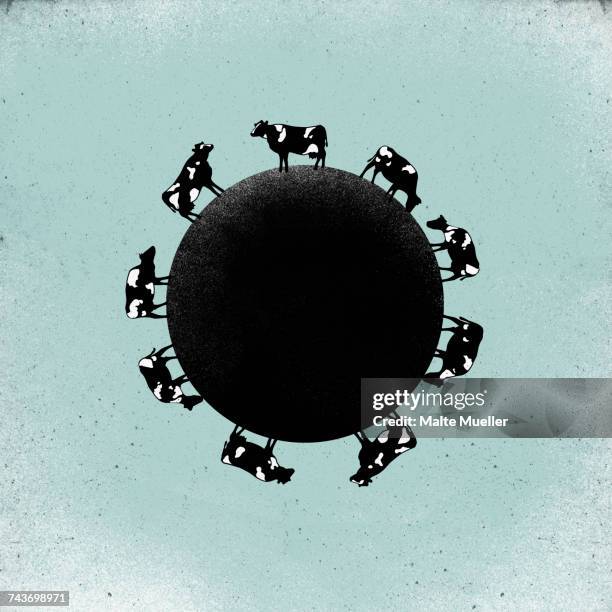 little planet image of cows on field against sky - upside down stock illustrations