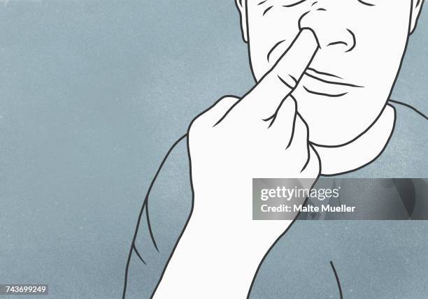 midsection of man picking nose against gray background - headshot gray background stock illustrations
