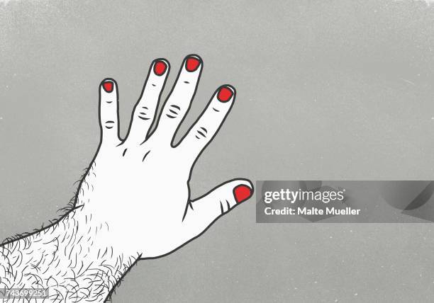 illustrations, cliparts, dessins animés et icônes de cropped image of man with red nail polish on finger against gray background - vernis à ongles