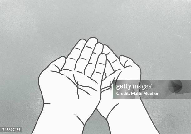 cropped image of hands against gray background - human hand stock illustrations