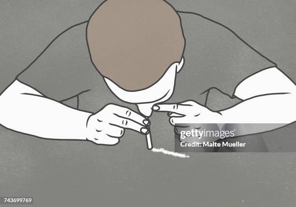 man inhaling drug over gray background - narcotic stock illustrations