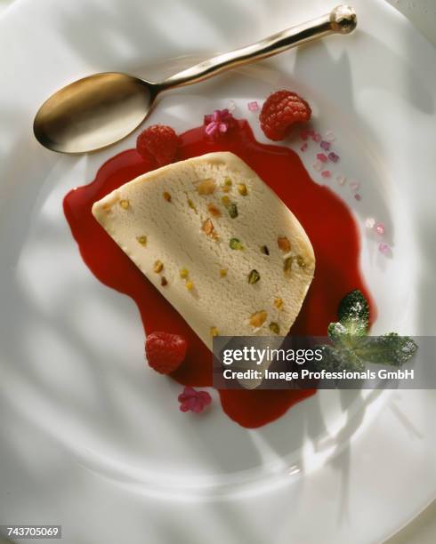 nougat ice cream with summer fruit puree - nougat stock pictures, royalty-free photos & images