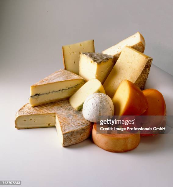 assorted cheeses - mimolette stock-fotos und bilder