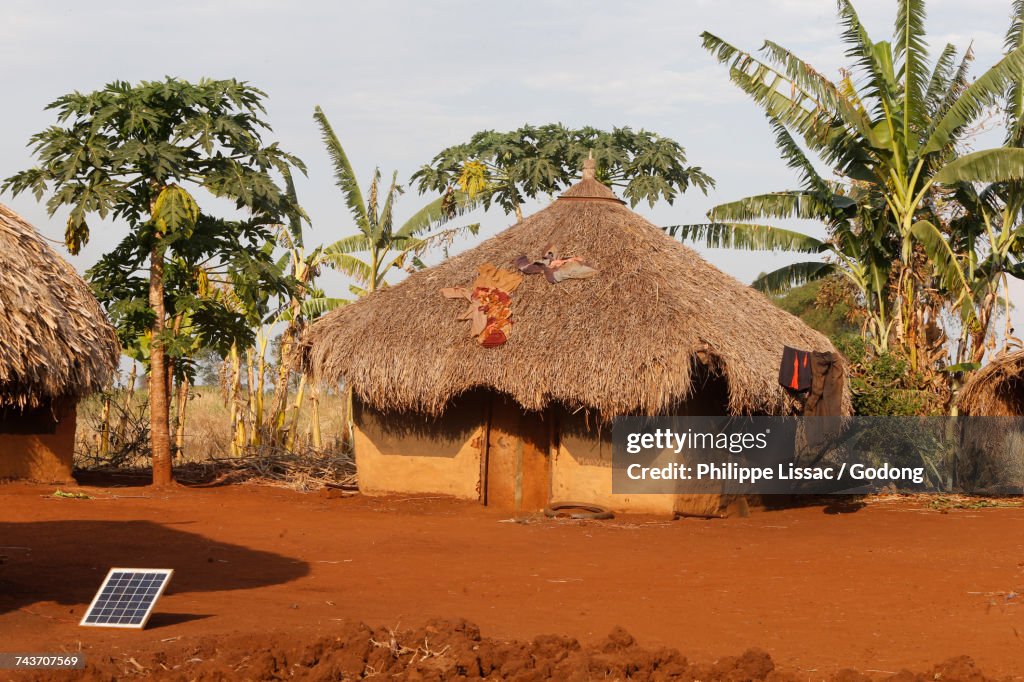 Ugandan village house with solar panel. Uganda