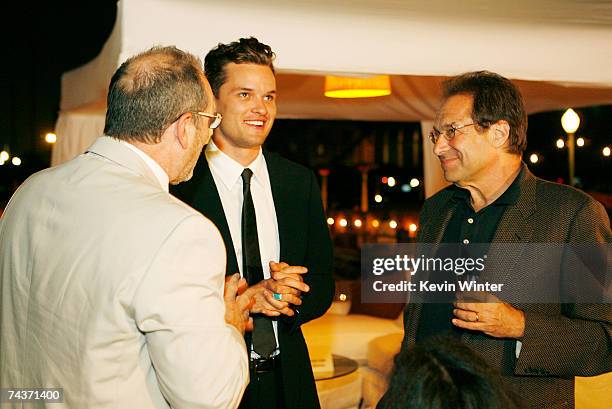 Actors Ed O'Neill , actor Austin Nichols and executive producer David Milch chat during the after-party for the LA premiere of the HBO original...