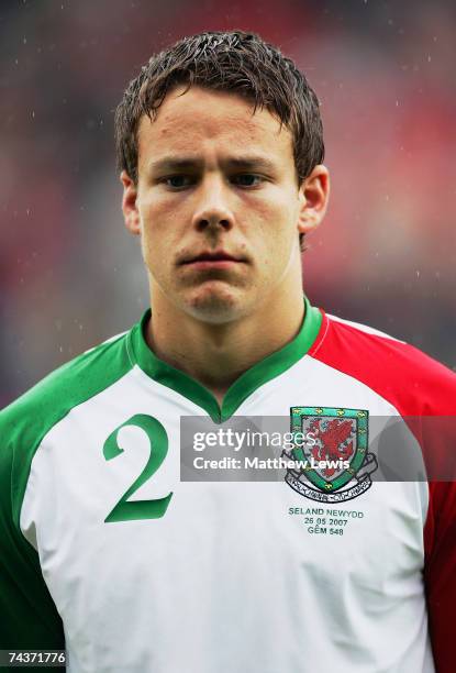 Chris Gunter of Wales before the Nationwide International Friendly match between Wales and New Zealand at Racecourse Ground on May 26, 2007 in...