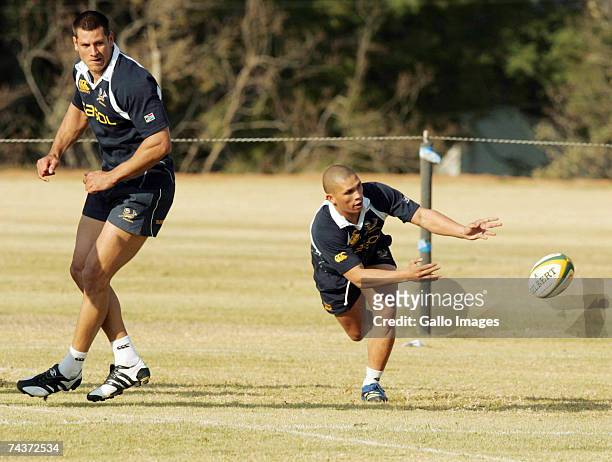 Pierre Spies and Enrico Januarie during the Springbok Captains Run held at St. Davids Marist Inanda on June 1, 2007 in Johannesburg, South Africa.