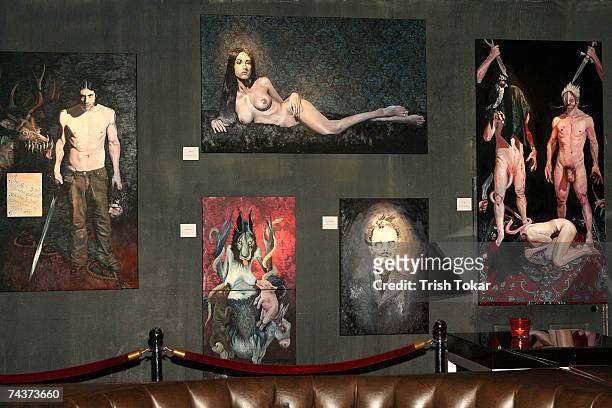 Wes Borland's visual art on display at the Black Light Burns Release Party at the Vanguard on May 31, 2007 in Hollywood, California.