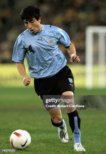 Jorge Fucile of Uruguay in action during the International Friendly match between Australia and Uruguay at Telstra Stadium on June 2, 2007 in Sydney,...