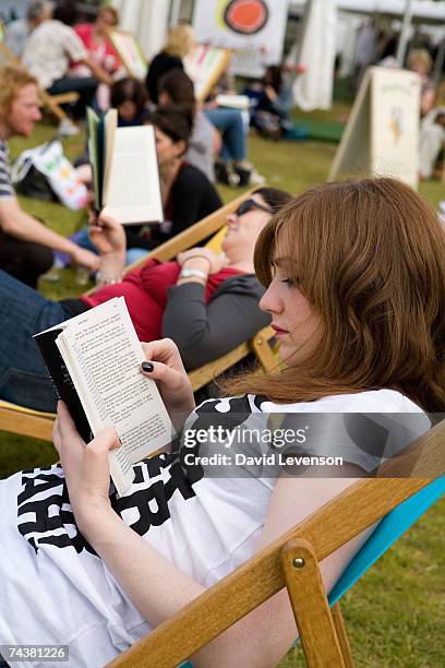 Visitors enjoy the sunshine at The Guardian Hay Festival 2007 held at Hay on Wye on June 2, 2007 in Powys, Wales. The festival runs until June 3.