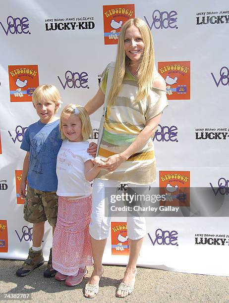 Actress Lauralee Bell and son Christian James Martin and daughter Samantha Lee Martin pose at the Kidstock Music and Art Festival at Greystone...