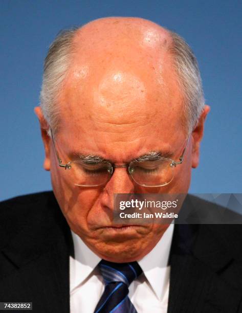 Australian Prime Minister John Howard delivers his keynote speech to the Liberal Party of Australia's Federal Council June 3, 2007 in Sydney,...