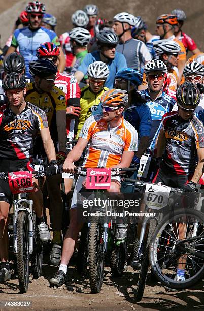 Floyd Landis of San Diego, California prepares to compete in the Nature Valley Mountain Bike Championship as a member of Athletes For A Cure during...