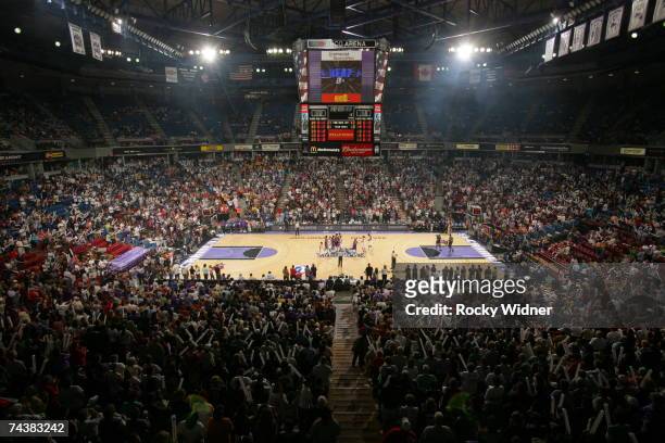 The stadium as seen on an opening night sellout for the Sacramento Monarchs against the Los Angeles Sparks game at ARCO Arena on June 2, 2007 in...