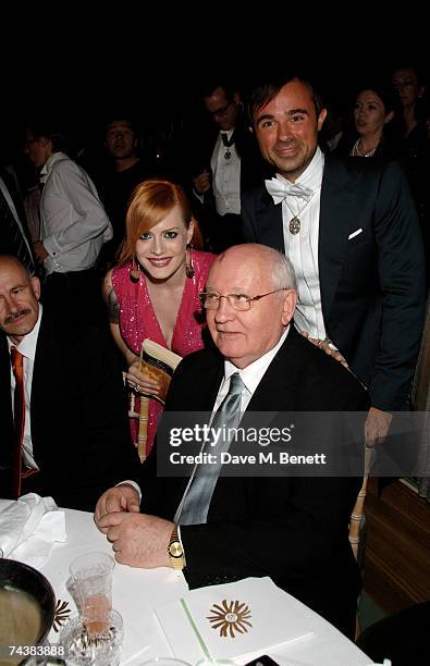 Ana Matronic, Mikhail Gorbachev and Evgeny Lebedev attend the Raisa Gorbachev Foundation Party at Stud House, Hampton Court Palace on June 2, 2007 in...