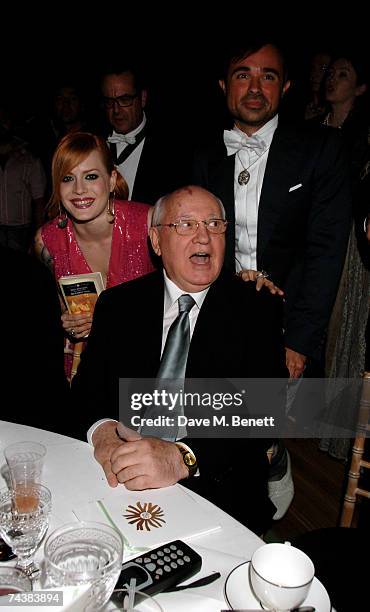 Ana Matronic, Mikhail Gorbachev and Evgeny Lebedev attend the Raisa Gorbachev Foundation Party at Stud House, Hampton Court Palace on June 2, 2007 in...