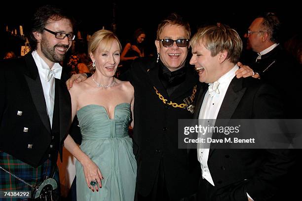 Neil Murray, JK Rowling, Sir Elton John and Nick Rhodes attend the Raisa Gorbachev Foundation Party at Stud House, Hampton Court Palace on June 2,...