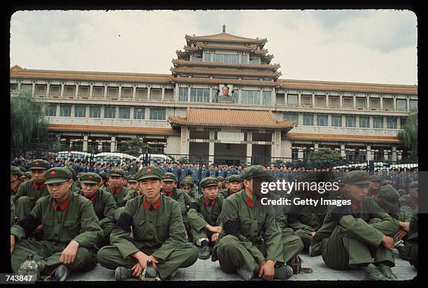 Soldiers in Tiananmen Square September 18, 1976 honor Chinese Leader Mao Zedong's death in Peking, China. Zedong died September 9, 1976 from...