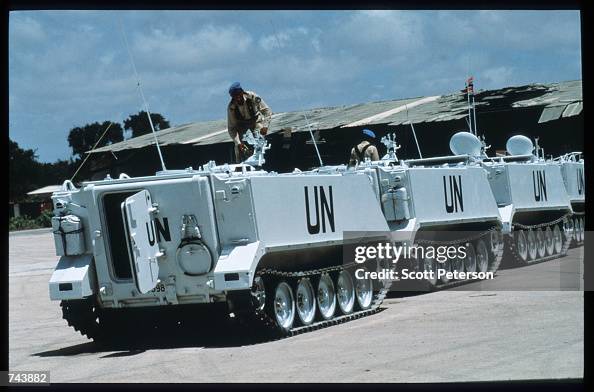 Unitaf United Nations armored vehicles form a line October 25, 1992 in... News ...