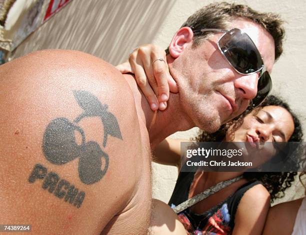 Clubbers dance during the matinee at Space nightclub on June 3, 2007 in Spain Ibiza. The matinee is an all day event and starts at eight in the...