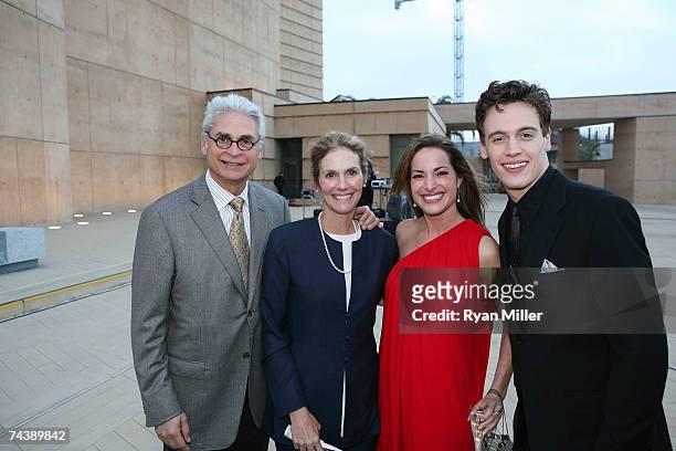 Outgoing CTG Board President Richard Kagan with wife Actress Julie Hagerty, Castmember Actress Jackie Seiden and Castmember Actor Erich Bergen pose...