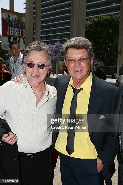 Singers Frankie Valli and Frankie Avalon arrive at the opening night performance of "Jersey Boys" the 2006 Tony Award winner for Best Musical, that...