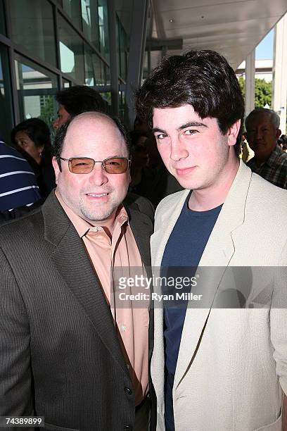 Actor Jason Alexander and son Gabe Alexander arrive at the opening night performance of "Jersey Boys" the 2006 Tony Award winner for Best Musical,...