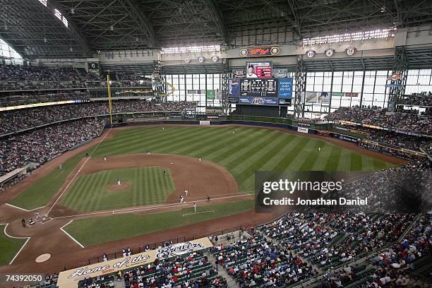 General view of Miller Park taken during the game between the Milwaukee Brewers and the Minnesota Twins on May 20, 2007 at Miller Park in Milwaukee,...