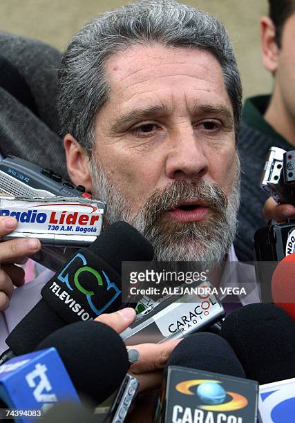 Miguel Gonzalez, lawyer of Revolutionay Armed Forces of Colombia guerrillas' leader Rodrigo Granda, speaks with the media outside the Roman Catholic...
