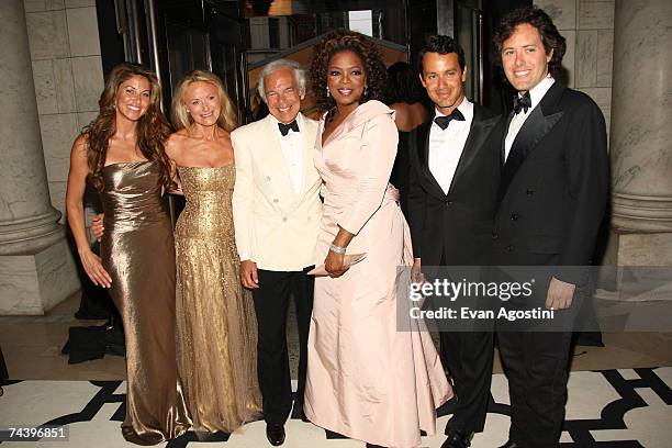 Dylan Lauren, Ricky Lauren, designer Ralph Lauren, Oprah Winfrey, Andrew Lauren and David Lauren pose inside during the 25th Anniversary of the...