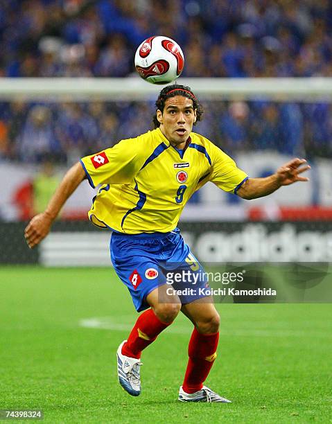 Radamel Falcao of Colombia controls the ball during the Kirin Cup match between Japan and Colombia at Saitama Stadium June 5, 2007 in Saitama, Japan.