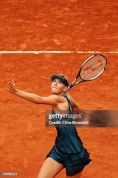 Maria Sharapova of Russia in action against Anna Chakvetadze of Russia during the Women's Singles Quarter Final match on day ten of the French Open...