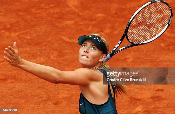 Maria Sharapova of Russia in action against Anna Chakvetadze of Russia during the Women's Singles Quarter Final match on day ten of the French Open...