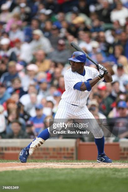 Felix Pie of the Chicago Cubs bats during the game against the Washington Nationals at Wrigley Field in Chicago, Illinois on May 6, 2007. The Cubs...