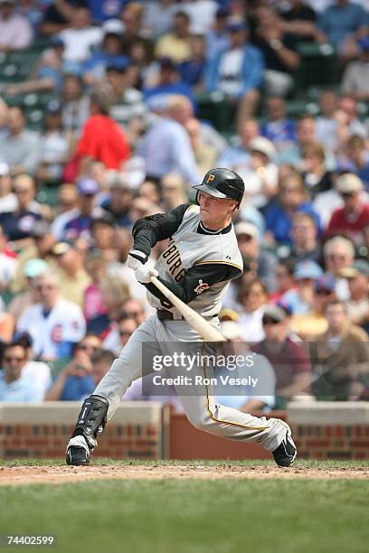 Nate McLouth of the Pittsburgh Pirates bats during the game against the Chicago Cubs at Wrigley Field in Chicago, Illinois on May 10, 2007. The...