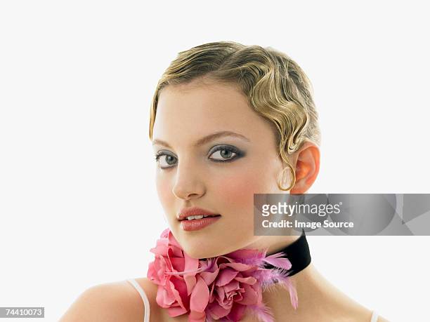 young woman wearing a choker - wavy hair stock pictures, royalty-free photos & images