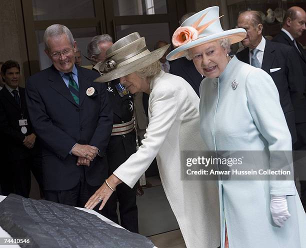 Camilla, Duchess of Cornwall, Queen Elizabeth II and Prince Philip, Duke of Edinburgh visit the National Museum of Wales on June 5, 2007 in Cardiff,...