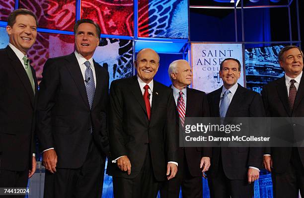 Republican presidential candidates U.S. Sen. Sam Brownback , former Massachusetts Governor Mitt Romney, former New York City Mayor Rudolph W....