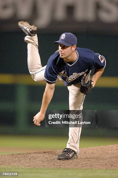 Kevin Cameron of the San Diego Padres pitches during a baseball game against the Washington Nationals on June 2, 2007 at RFK Stadium in Washington...