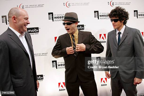 Personality Rob Corddry, musicians Adam Horovitz, and Mike Diamond of the Beastie Boys arrive at the 11th Annual Webby Awards at Chipriani Wall...