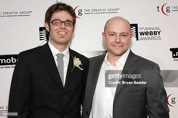 Executive director of The Webby Awards David-Michel Davies and TV personality Rob Corddry arrive at the 11th Annual Webby Awards at Chipriani Wall...