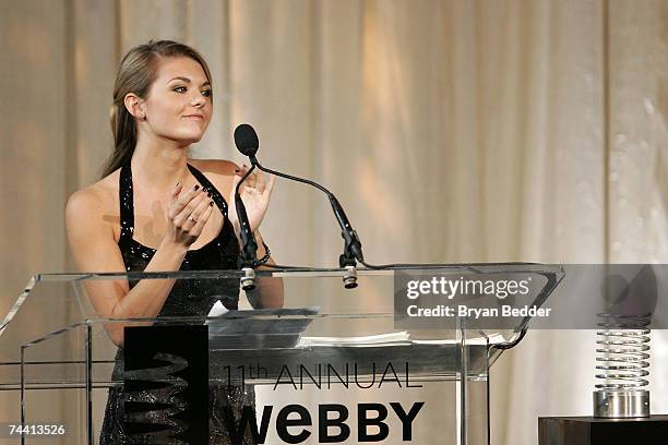 Actress Jessica Lee Rose speaks onstage at the 11th Annual Webby Awards at Chipriani Wall Street on June 5, 2007 in New York City.