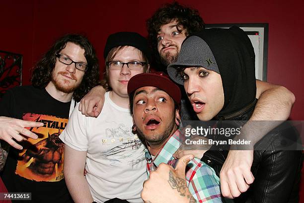 Musicians Andrew Hurley, Patrick Stump, Travis McCoy, Joe Trohman and Pete Wentz attend Pete Wentz's Birthday Party hosted by Crush Management at...