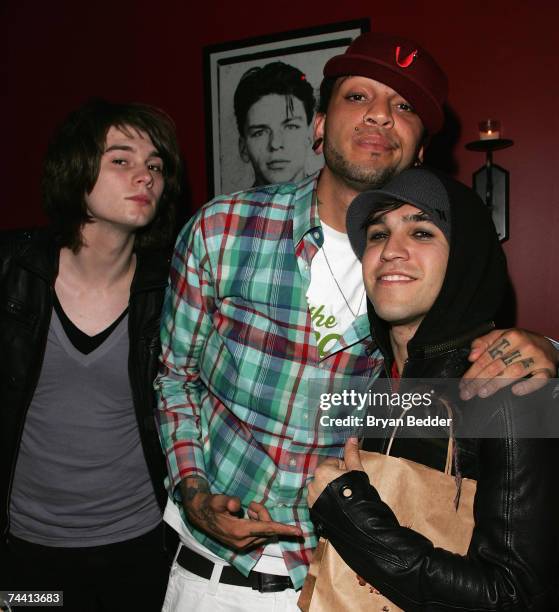 Musicians William Beckett of the musical group The Academy Is, Travis McCoy of Gym Class Heroes and Pete Wentz of Fall Out Boy attend Pete Wentz's...