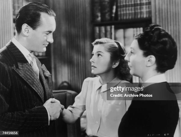 From left to right, George Sanders as Jack Favell, Joan Fontaine as the second Mrs de Winter and Judith Anderson as Mrs Danvers in the dark romance...