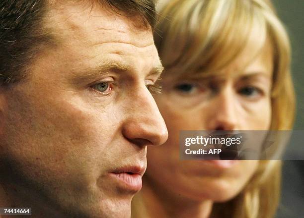 Kate and Gerry McCann, parents of missing 4-year-old British girl Madeleine McCann arrive at a press conference 06 June 2007 in the German capital...