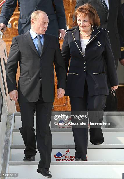 Russian President Vladimir Putin and his wife Ludmila Alexandrowa Putina arrive at the airport on June 6, 2007 in Rostock-Laage, Germany. Putin,...