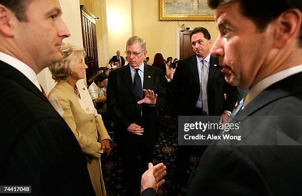 Ralph Basham , Commissioner of U.S. Customs and Border Protection, talks to U.S. Rep. Jane Harman as Jayson Ahern , Assistant Commissioner of Field...