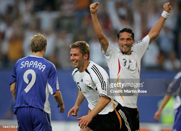 Thomas Hitzlsperger of Germany celebrates after he scores the 2nd goal for his team during the UEFA EURO 2008 qualifier between Germany and Slovakia...